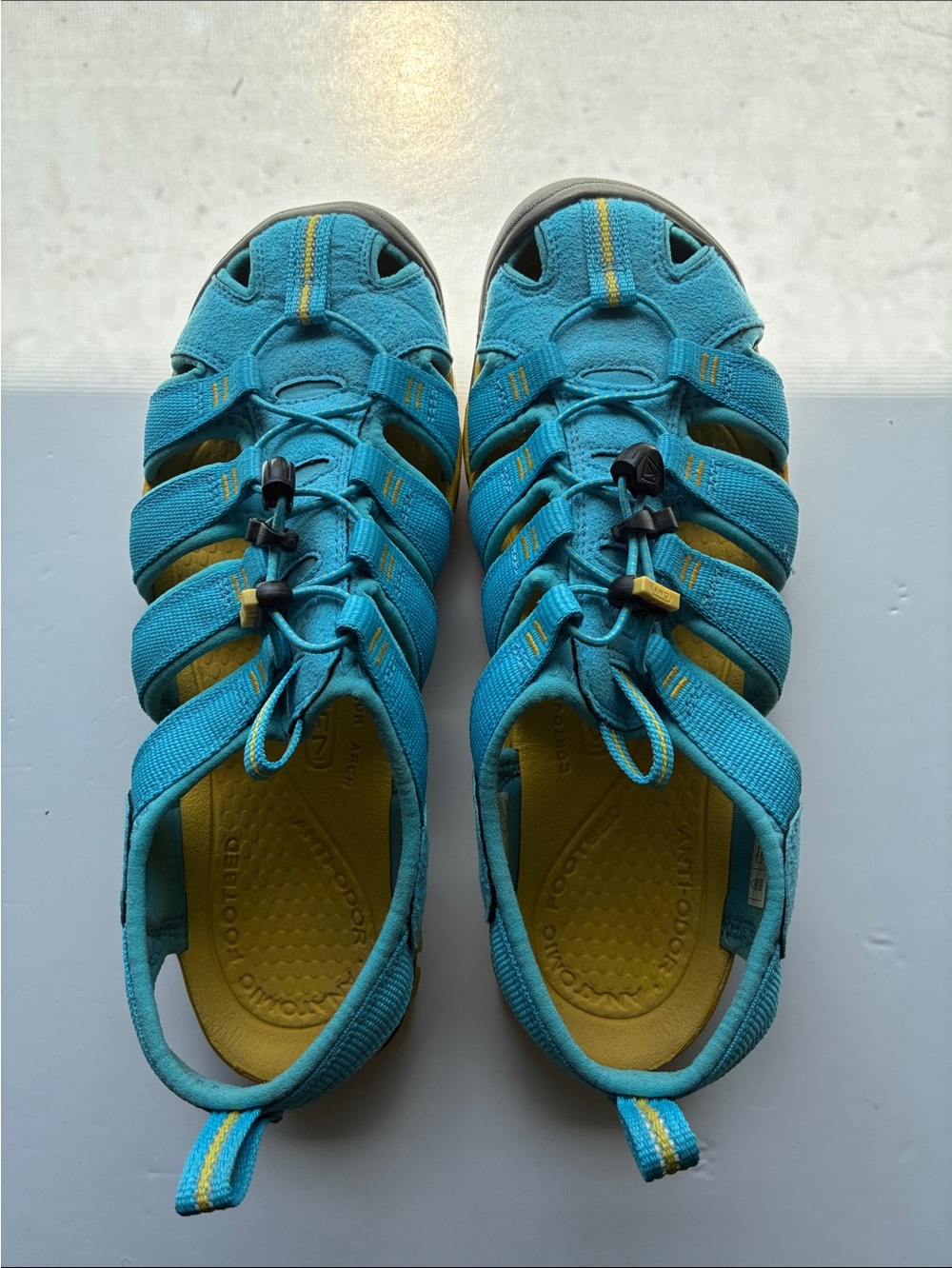 Keen Turquoise and Yellow Outdoor Sandals with Gray Soles